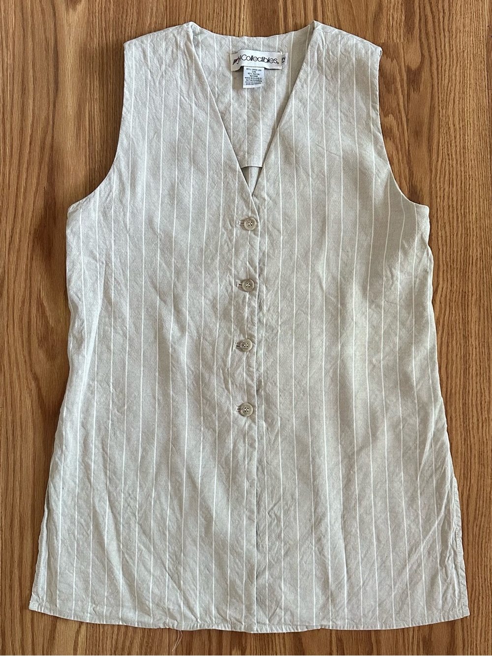 Vintage J.H. Collectables 90s Cream Striped Button Up Top Size Large